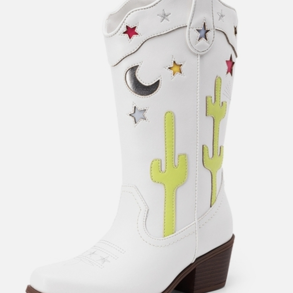 White Cowboy Boots with Cactus and Star Design - Picture 3 of 5